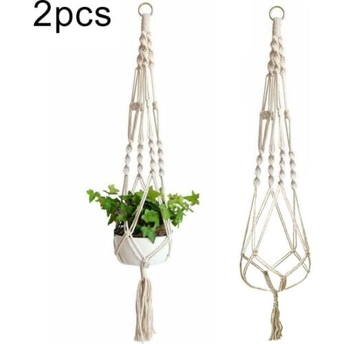 2Pcs Handmade Indoor Garden Hanging Basket Jute Rope Plant Flower Pot Holder Basket Bonsai Hanger Home Wall Hanging Decoration