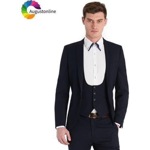 2019 Slim Fit Dark Blue Business Men Suits For Wedding Bridegroom Groom Costume Prom Casual Tuxedo Best Man Blazer Traje Hombre
