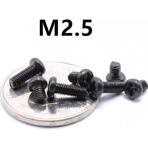 500pcs/lot M2.5x4/5/6/8/10/12mm PM GB818 Black Pan Head Half Round Head Cross Machine Screw