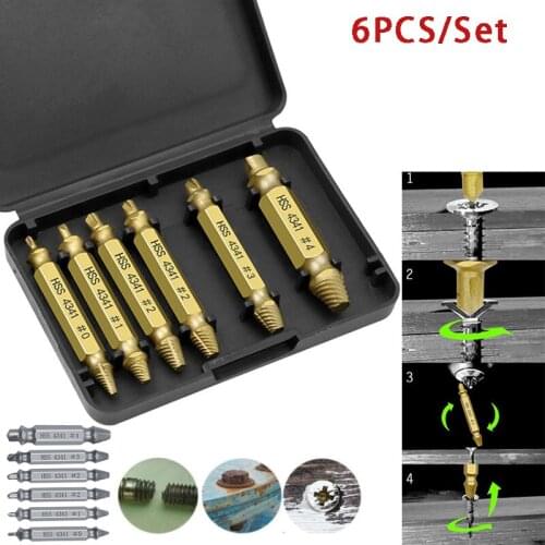 6pcs Worn Screw bolt Extractor Damaged Screw Remover Broken Bolt Screws Removal Tool High Speed Steel Screw Remover