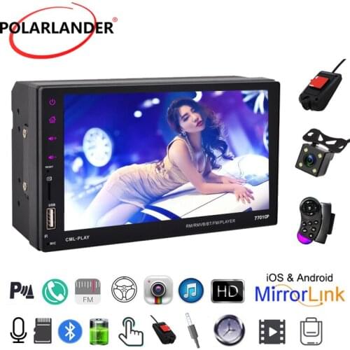 Car Radio MP5 ISO Android HD USB AUX IN FM 2din Remote Control Mirror Link 7” Bluetooth Rear View Camera