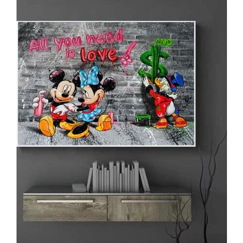 Banksy All YOU NEED IS LOVE Graffiti Art Mickey Minnie Mouse Canvas Posters Prints Wall Street Art Pictures for Living Room