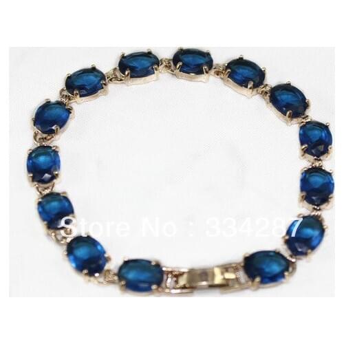Free shipping Fine Jewelry yellow color GP Blue Crystal Bracelet