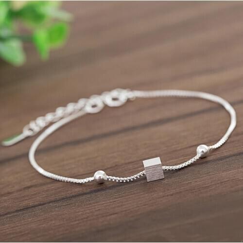 925 Sterling Silver Square Bead Charm Bracelet For Women Bracelets & Bangles For Girls Wedding Gift Pulseira Feminina