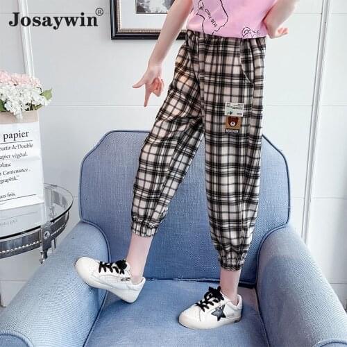 New Children Pants for Girls Teenagers Students Kids Cargo Pants Elastic Waist Popular Girls Trousers Plaid Streetwear Clothing