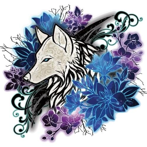 DasDecal Flower and Wolf Head Colorful Car Sticker Waterproof Decal Laptop Suitcase Motorcycle Auto Accessories PVC,15cm*14cm