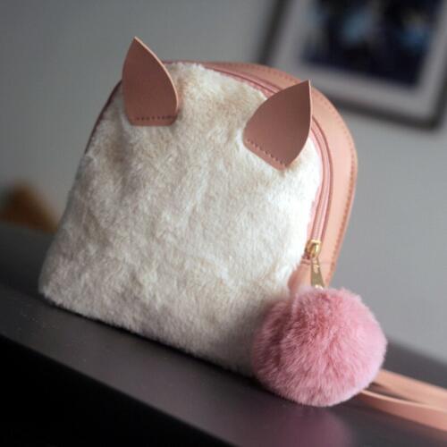 Kids Backpack Fur Ball Shoulder Bags Black Child Bags Baby Girl Boy Kindergarten School Bags Fashion Birthday Gift Travel Bag