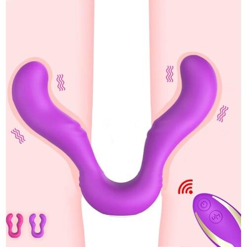 Strapless Strap-on Dildo Vibrator for Couples Strapon for Lesbian Wireless Remote Control Double-heads Vibrator Adult Sex Toys
