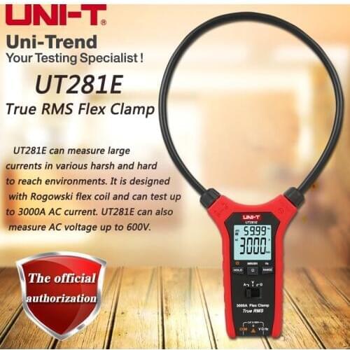 UNI-T UT281E True RMS Flex Clamp; 3000A AC True RMS Flexible Clamp Meter, Resistance/Frequency/Inrush current measurement