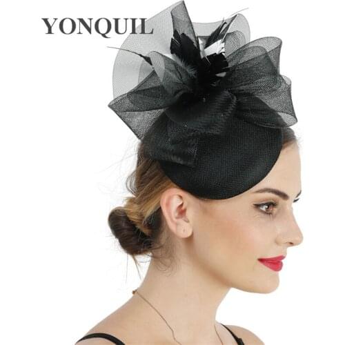 Imitation Sinamay Black Wedding Headwear Women Bow Fascinator Hats Headbands Mesh Nice Headpiece Hairpin Bride Hair Accessories