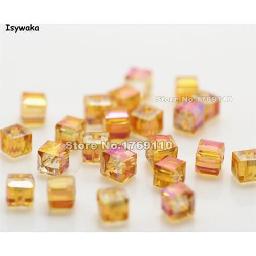 Isywaka 100pcs Cube 4mm Rose Golden Color Square Austria Crystal Beads Glass Beads Loose Spacer Bead for DIY Jewelry Making
