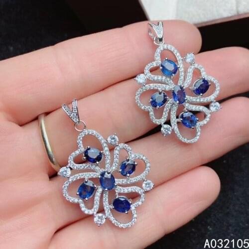 KJJEAXCMY fine jewelry 925 sterling silver inlaid Natural sapphire Women luxury classic Chinese style gem pendant necklace suppo