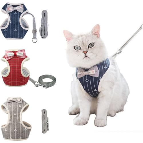 Cat Harness And Leash Set Bowknot Mesh Pet Cat Dog Harness Vest Leads Cat Leash Clothes Cat Collar Dog Traction Harness Belt