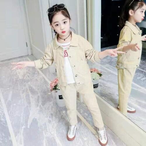 High Quality Girls Clothing Sets Spring Fashion Girls Corduroy Top Turn Down Outwear Coats+Pants 2Pcs/Set Autumn Girls Clothes