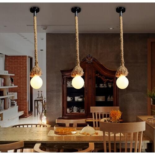 Creative Retro Designer Hemp Rope Chandelier American Edison Bulb Chandelier Nostalgic Bedroom Restaurant Cafe Lighting Fixture