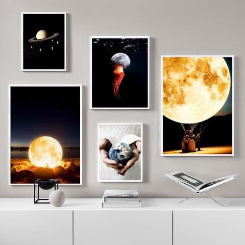 Creativity Planet Earth Volcano Astronaut Wall Art Canvas Painting Nordic Posters And Prints Wall Pictures For Living Room Decor