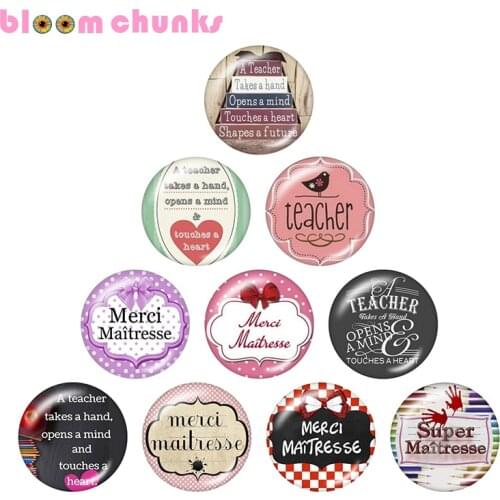 Merci maitresse Teacher 12mm/18mm/20mm/25mm Round glass cabochon flat back Making snap button jewelry S3022