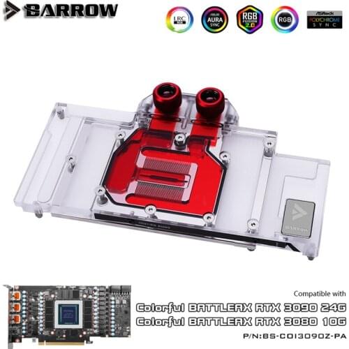 Barrow GPU Block & VGA Cooler, For Colorful Battle AX RTX 3090 Graphics Card Radiator, M/B 5V ARGB SYNC, BS-COI3090Z-PA