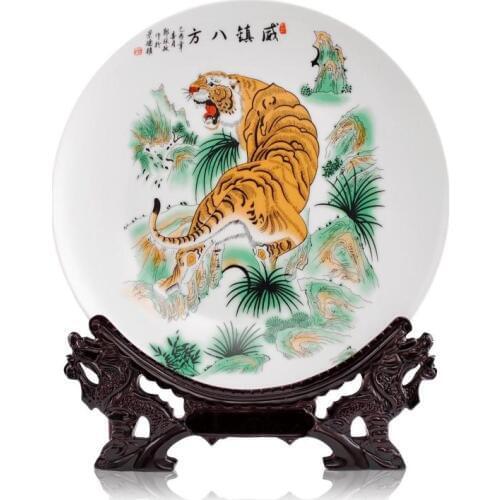 BEST business birthday present -handicraft tiger Vintage CHINESE porcelain home OFFICE Decor art plate Decoration