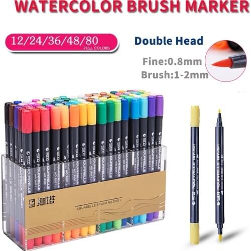 12/24/36//48/80 colors 3110 water-based marker soft head double-headed watercolor paint pen color pen hand-painted set brush