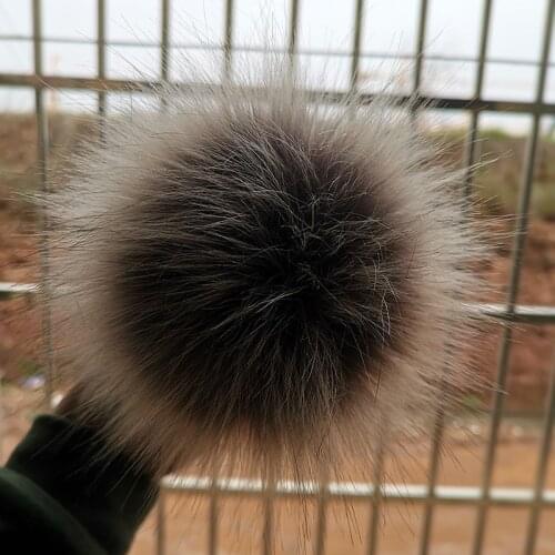 NianFox 1PC 15CM/5.9 Inch Fluffy Camel Long Hair Big Size faux Fox Fur Pompoms fur balls with Buttons for Women kids knitted hat