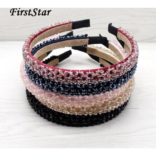 FirstStar Handmade Korean Fashion Hair Accessories 4 Row Pink And Black Crystal Beads Hairbands Rhinestone Headband For Women