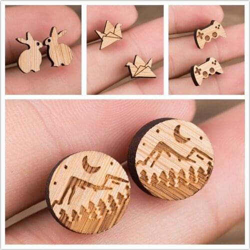 Fashion Bohemian Handmade Wooden Jewelry Earrings Cute Snow Mountain Earing Small Paper Crane Ear Studs for Women 2021 New