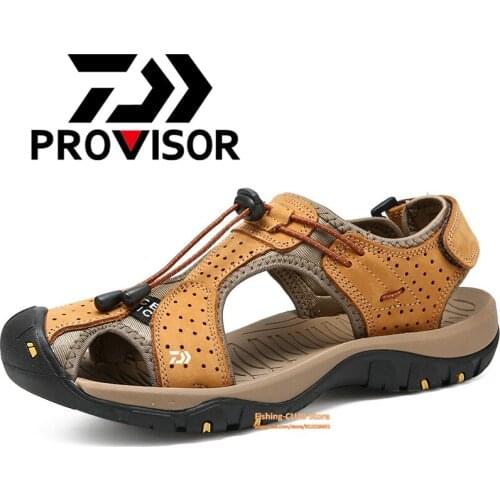 2021Summer New Outdoor Cowhide Men Sandal Wear-resistant Waterproof Anti-skid Hiking Sandal Shoes DAIWA Fishing Shoes Large size