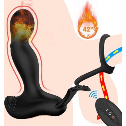 Heating Prostate Massager Vibrating Ring Sex Toy For Men Anal Vibrator Wireless Remote Control G-spot Stimulator 10 Frequency