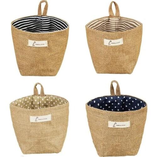 Wall-Hanging Storage Bags Cotton Linen Storage Basket Foldable Wall-Hanging Basket Family Organizer Box Decorative Bag