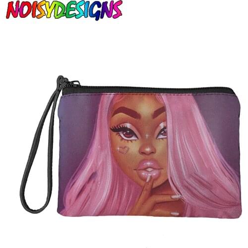 NOISYDESIGNS Black Art African Girls Print Coin Purse Afro Ladies Storage Bag Teen Portable Wallet Card Bag Casual Lipstick Bag