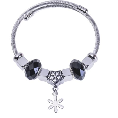 Stainless steel bracelet, colored glaze, flower, blackening, retro bracelet, ladys metal titanium steel bracelet, open Bracelet