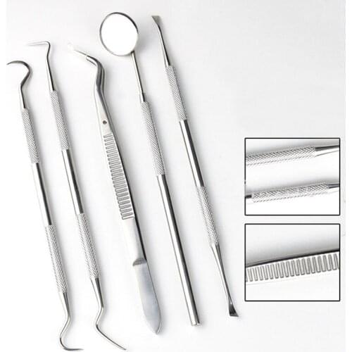 Stainless Steel Dental Instrument 5 Piece Mouth Mirror Tweezers Probe Oral Mirror Oral Care Dentist Gift Dental Cleaning Tool