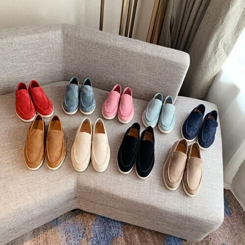 Womens Shoes Spring Fashion Genuine Leather Office Lady Flats Women Formal Round Toe Loafers Female Slip-on Shoes Large Size 42