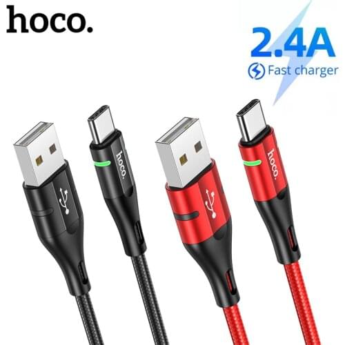 Hoco 2.4A USB Phone Cable Micro Type C Wire Cord For Xiaomi Redmi Note 8 9 Pro LED Indicator Charging Cable For iPhone Samsung