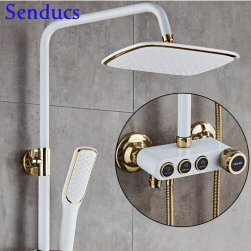 Gold White Black Hot Cold Thermostatic Bathroom Shower System Wall Mounted Brass Core Thermostatic RoHS Shower Fixtures