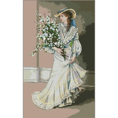 14/22/25ct lovely counted cross stitch kit elegance elegant lady woman and flower movie star dim 03767