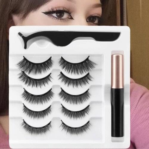YAPEMAKER 2/5 Pairs Magnetic Eyelashes 3D Mink False Lashes Magnetic Liquid Eyeliner Tweezers Set Fake Eyelash Makeup Extension