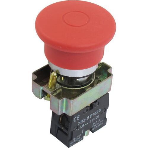 22mm NC Red Mushroom Emergency Stop Push Button Switch 600V 10A ZB2-BE102C