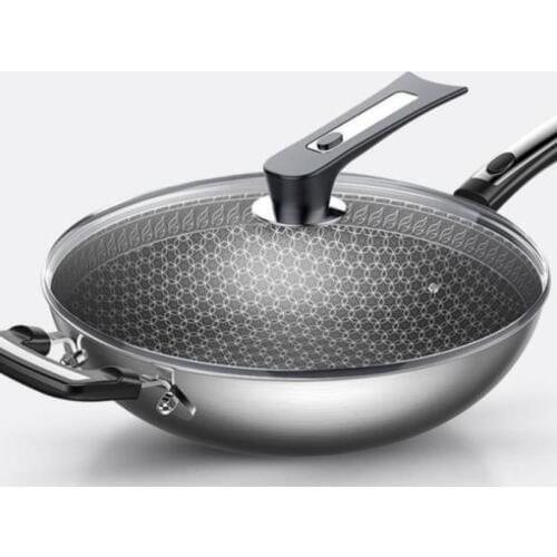304 Stainless Steel Wok Non-stick Pan Less Smoke Multi-function Household Cooking Pot Induction Cooker Gas for Wok