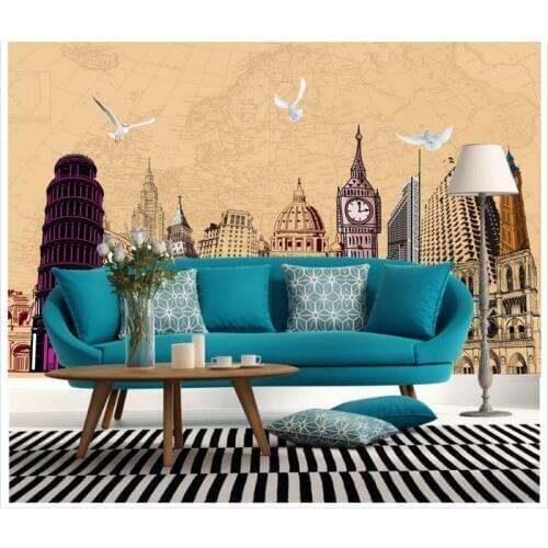 3D wall murals wallpaper custom picture mural wallpaper World famous architecture hand painted sofa background wall papers