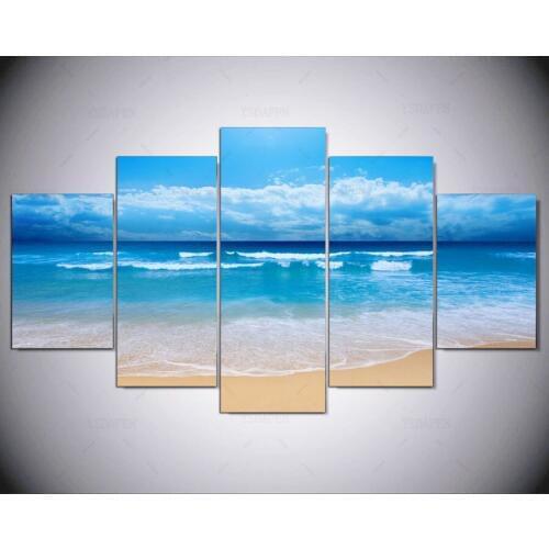 5 panel modern Natural Beautiful Beach hd Art print canvas art wall framed paintings for living room wall picture ny-1343