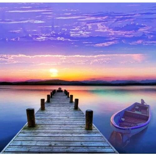 GLymg Full Square/Round Diamond Embroidery Pattern Cross Stitch Purple Scenic Diamond Painting Mosaic Needlework Gift Home Decor