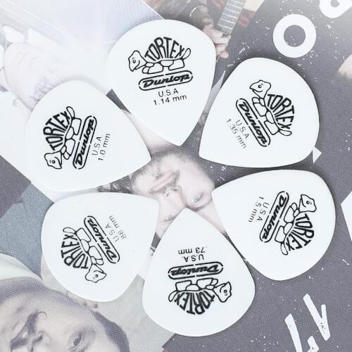 6pcs Dunlop Tortex White Guitar Picks Bass Mediator Acoustic Electric Accessories Classic 0.73/0.88/1.0/1.14/1.35/1.5mm Picks