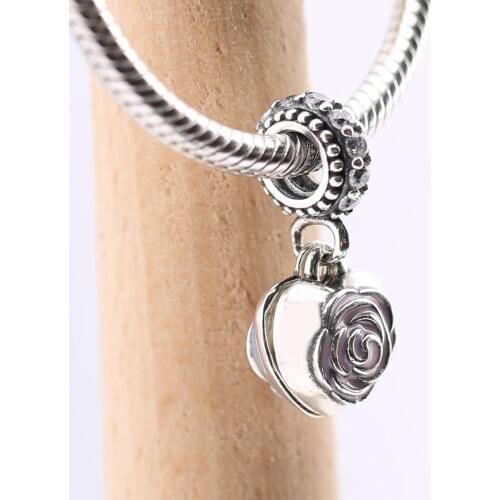 Authentic S925 Bead Mothers Rose Dangle Charm fit Lady Bracelet Bangle DIY Jewelry Heart Friends