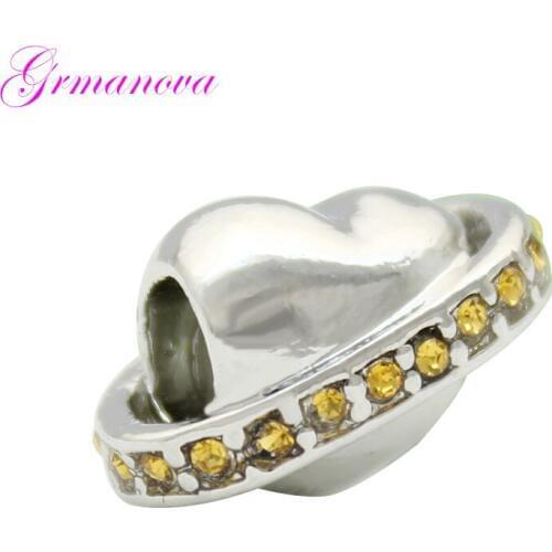 Yellow crystal heart-shaped European female charm beads DIY jewelry classic popular Fit Pandora Bracelet Womens DIY Jewelry