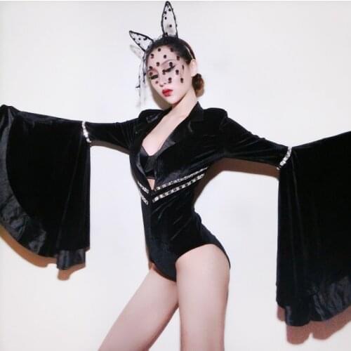 New nightclub bar ds costumes sexy black trumpet cuff Bodysuit female singer dress stage outfit Jazz dance Costume for singers