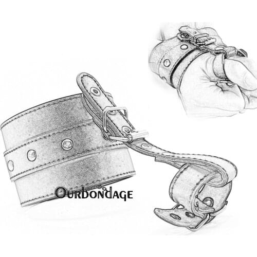 Ourbondage Black PU Leather Strap BDSM Fetish Bondage Finger and Toe Cuffs Restraints For Adult Sex Toy