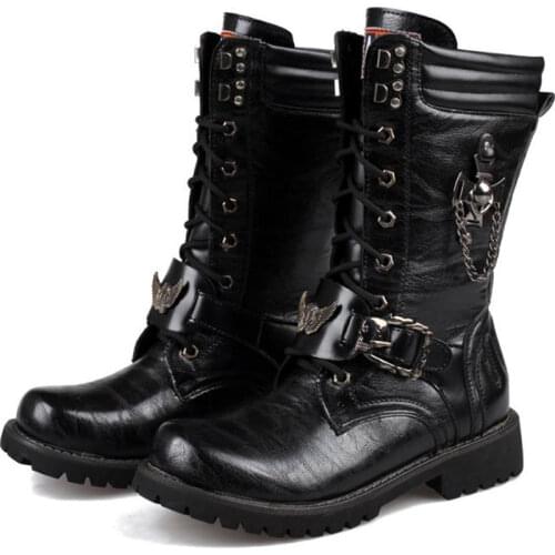Fashion Man Boots Rivet Combat Boots Male Punk Style Goth Biker Shoes Casual Luxury Leather Motorcycle Boots Men Army Boots