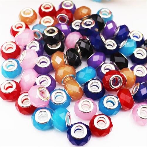 10Pcs Color Faceted Resin Large Hole Spacer Beads Charms Bulk Fit Pandora Bracelet Women Key Chain Rings for Jewelry Making Kit